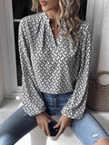 Printed Notched Balloon Sleeve Blouse