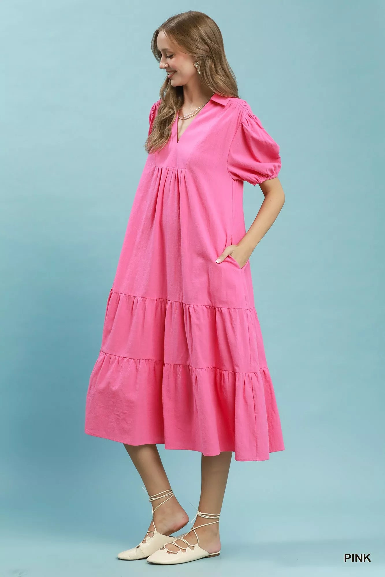 Umgee Solid Tiered Midi Dress