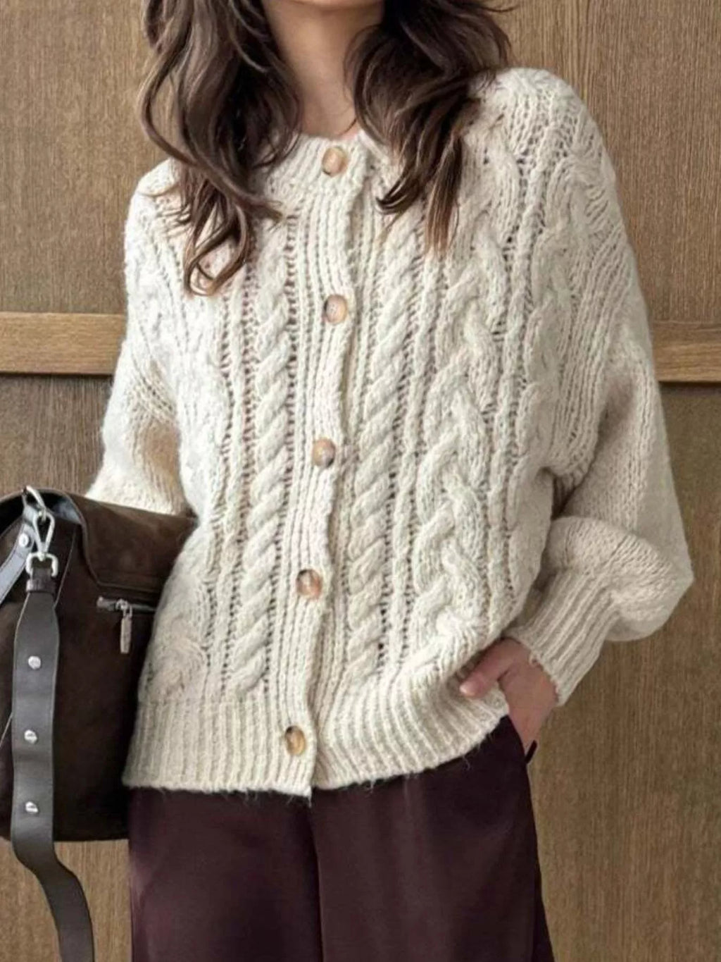 Cable Knit Button-Down Cardigan