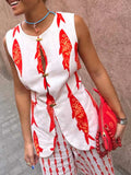 Fish Print Sleeveless Top and Pants Set