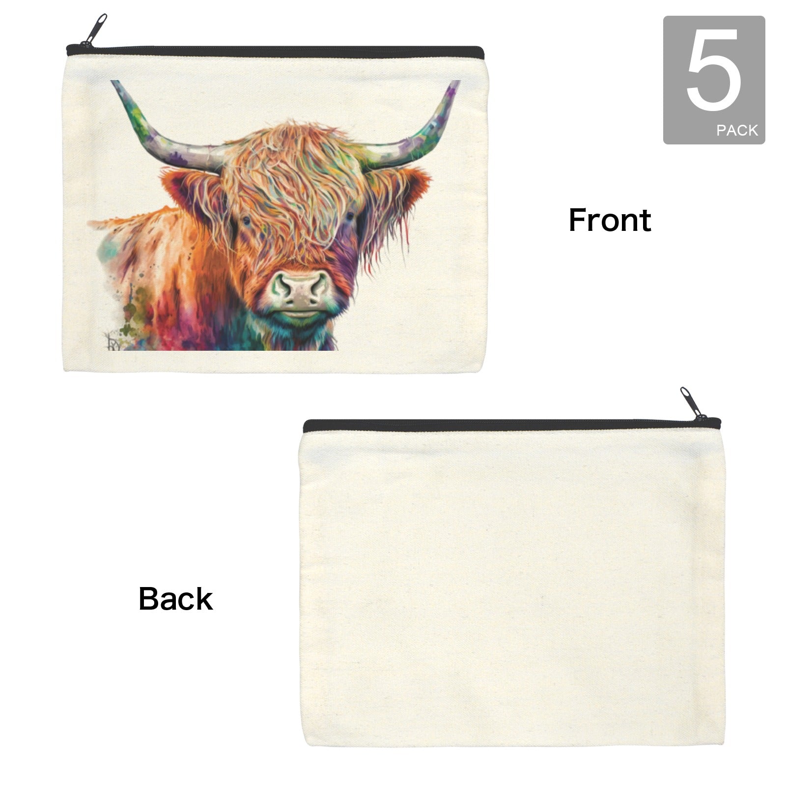Baha Ranch Watercolor Highland Cosmetic Bag Pack of 5 Made in America
