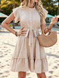 Polka Dot Ruffle Sleeve Tie Waist Dress