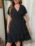 Plus Size Polka Dot Flutter Sleeve Mini Dress
