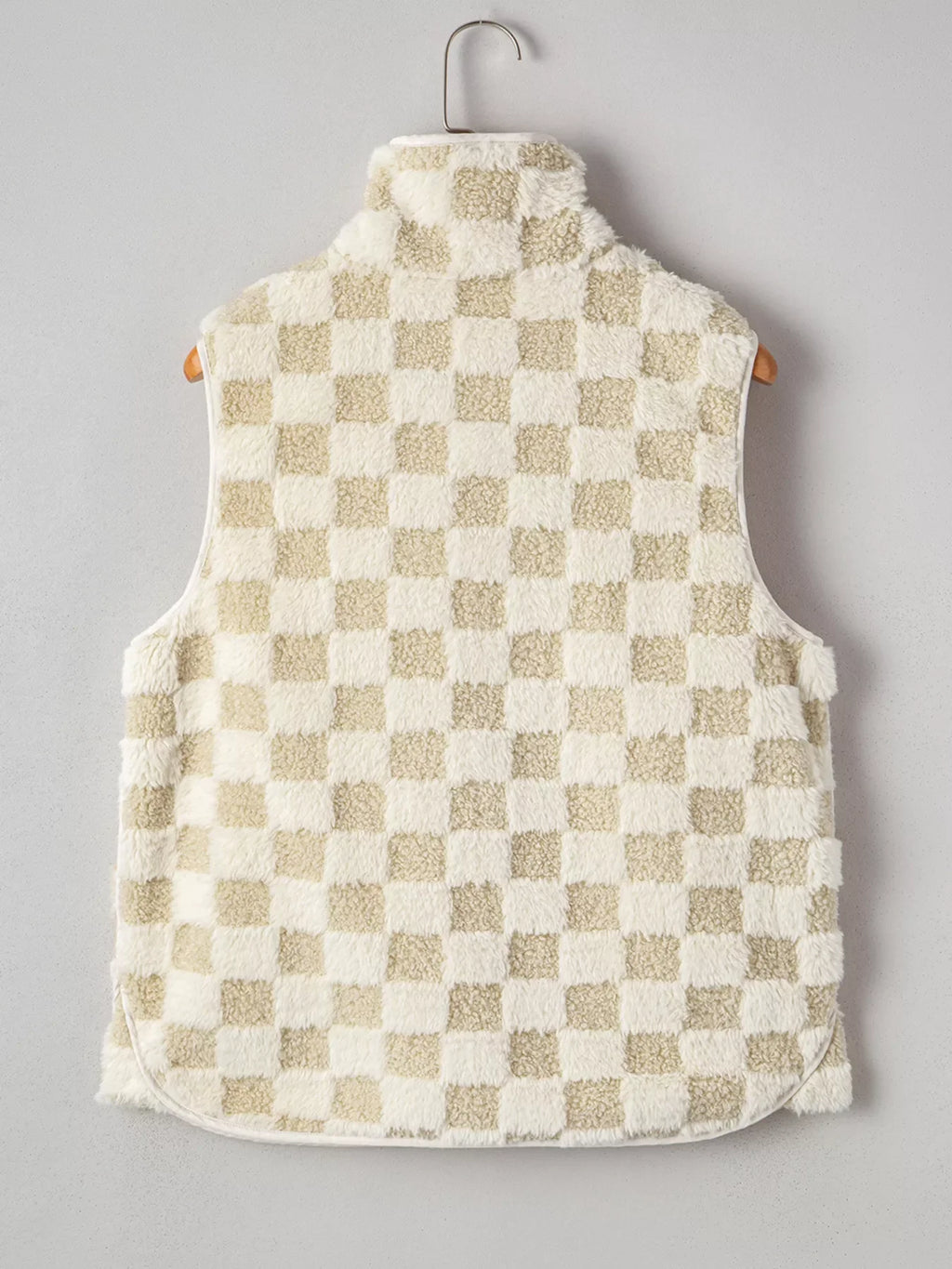 Sherpa Checkerboard Snap Button Vest Coat with Pocket