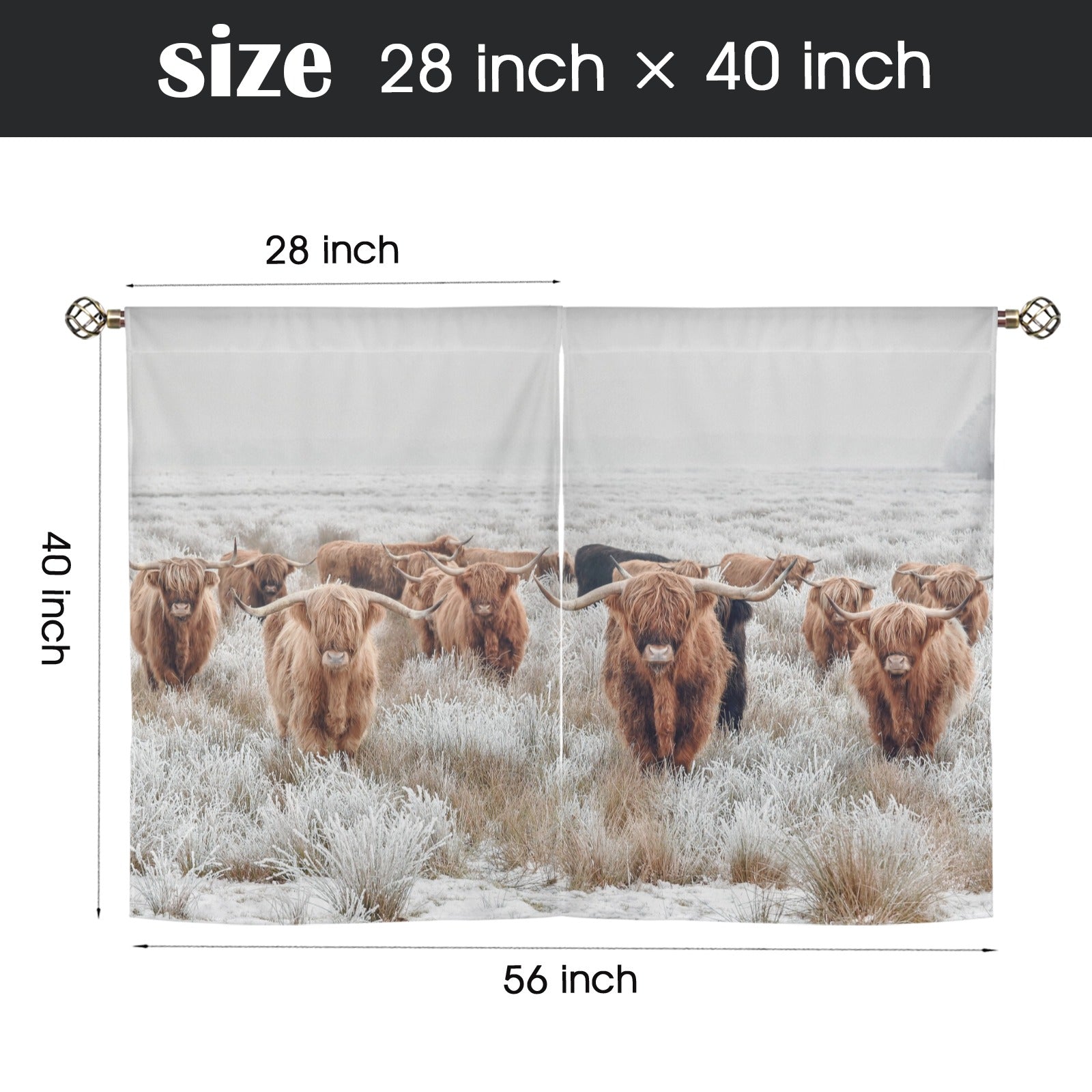 Baha Ranch Highland Cow Curtains Window Curtain 28"x40" (2-Piece) Made in America