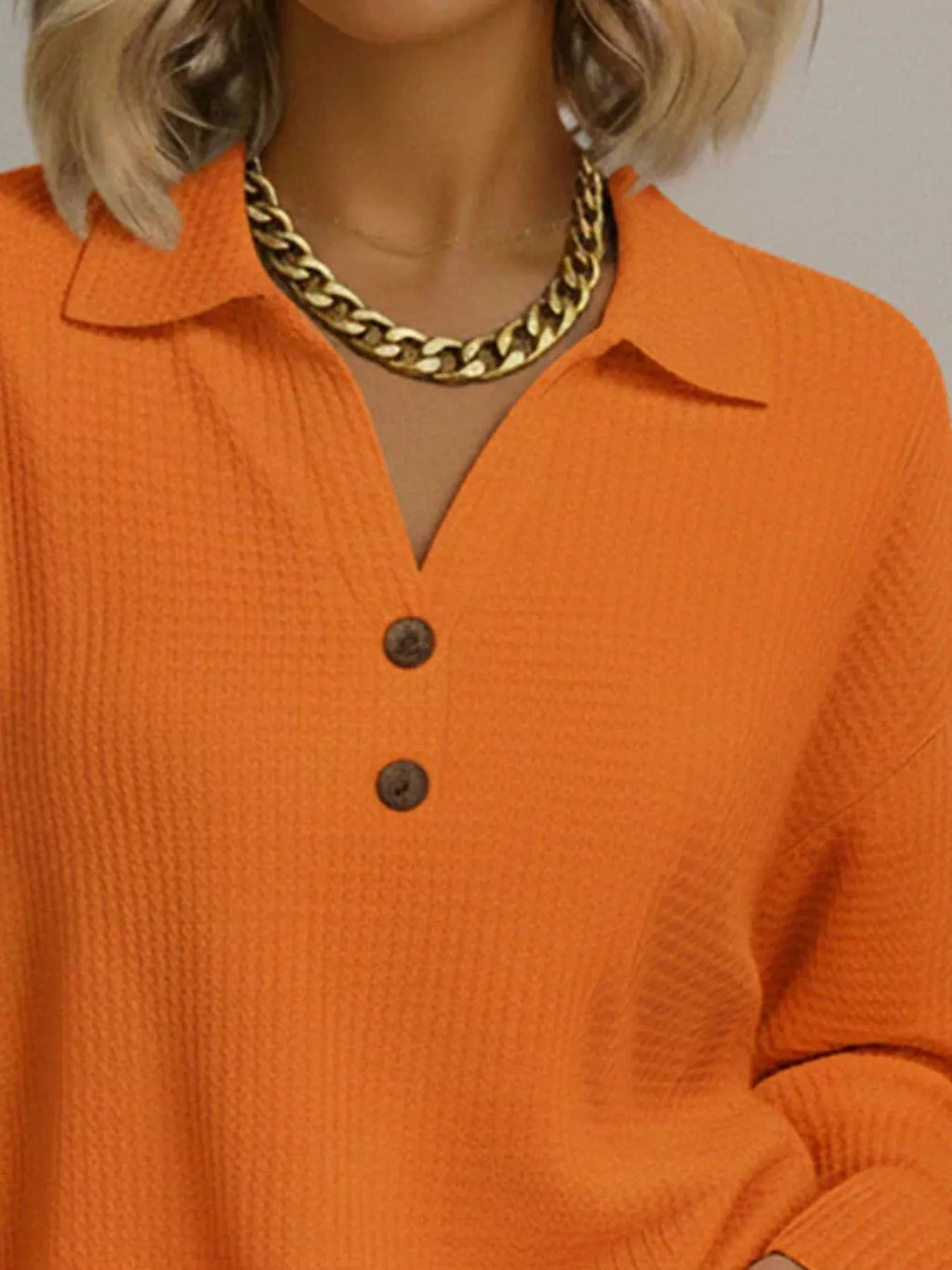 Full Size Textured Knit Decor Button Top Plus Size