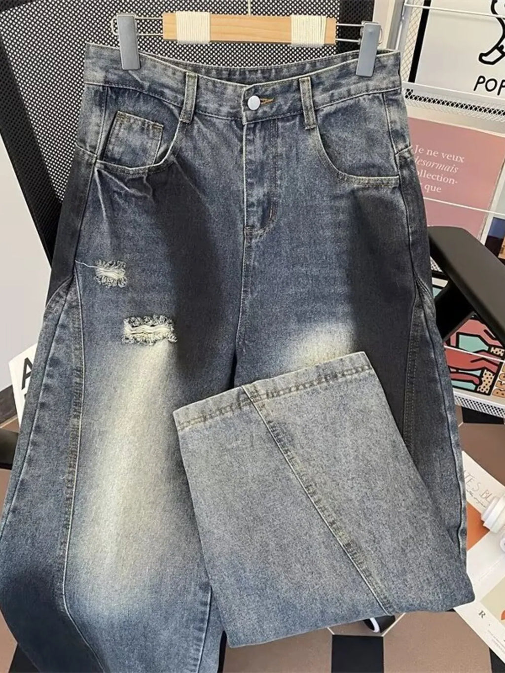 Men's Plus Size Wide Leg Distressed Jeans