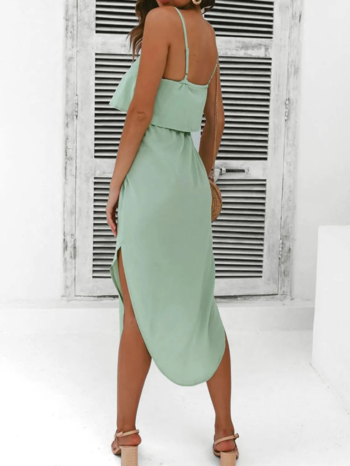 Tied Side Slit Midi Cami Dress