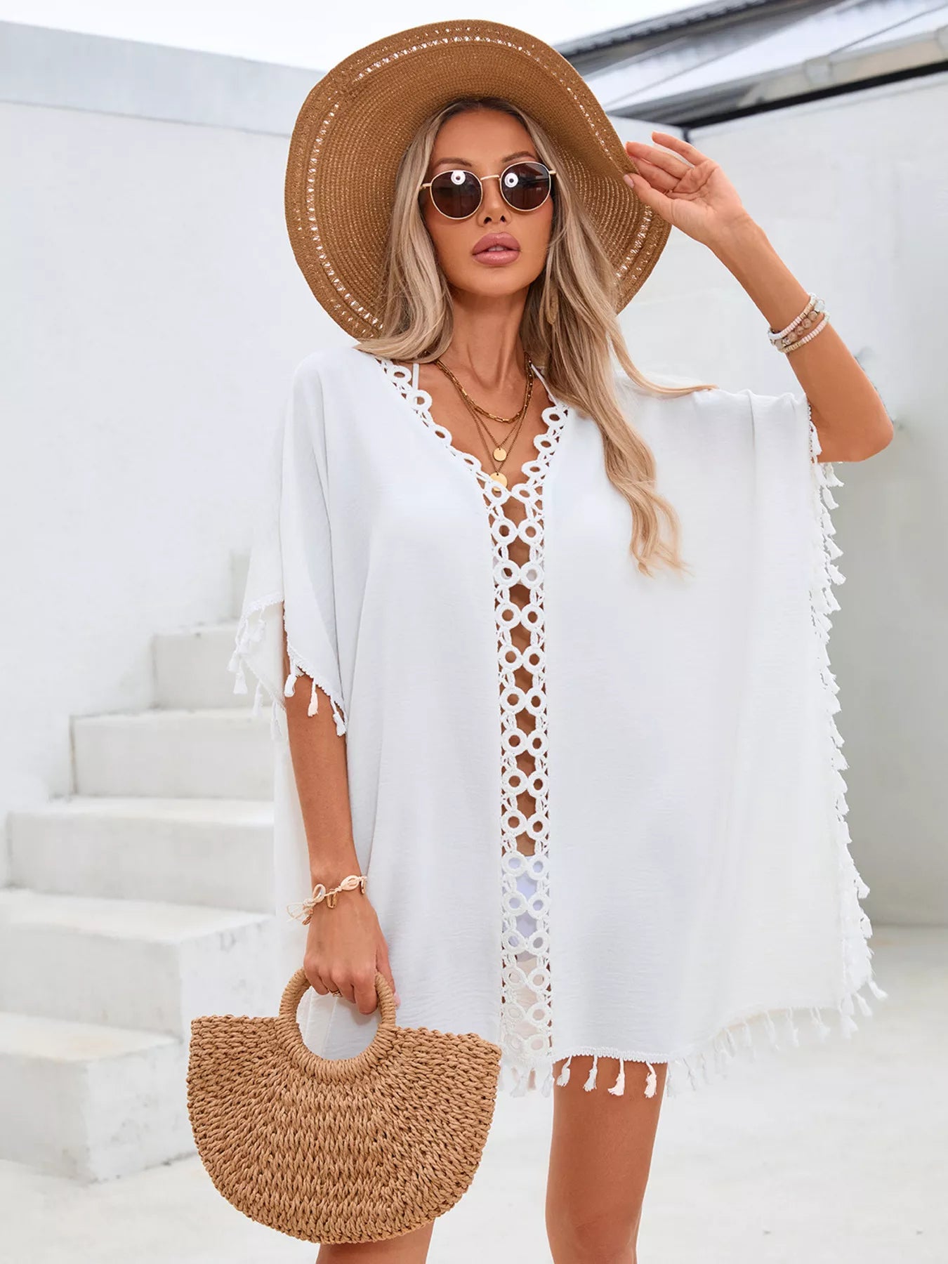 Crochet Trim Tassel Cover-Up Dress
