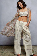 POL Metal Button Down Crochet Sleeveless Longline Cardigan