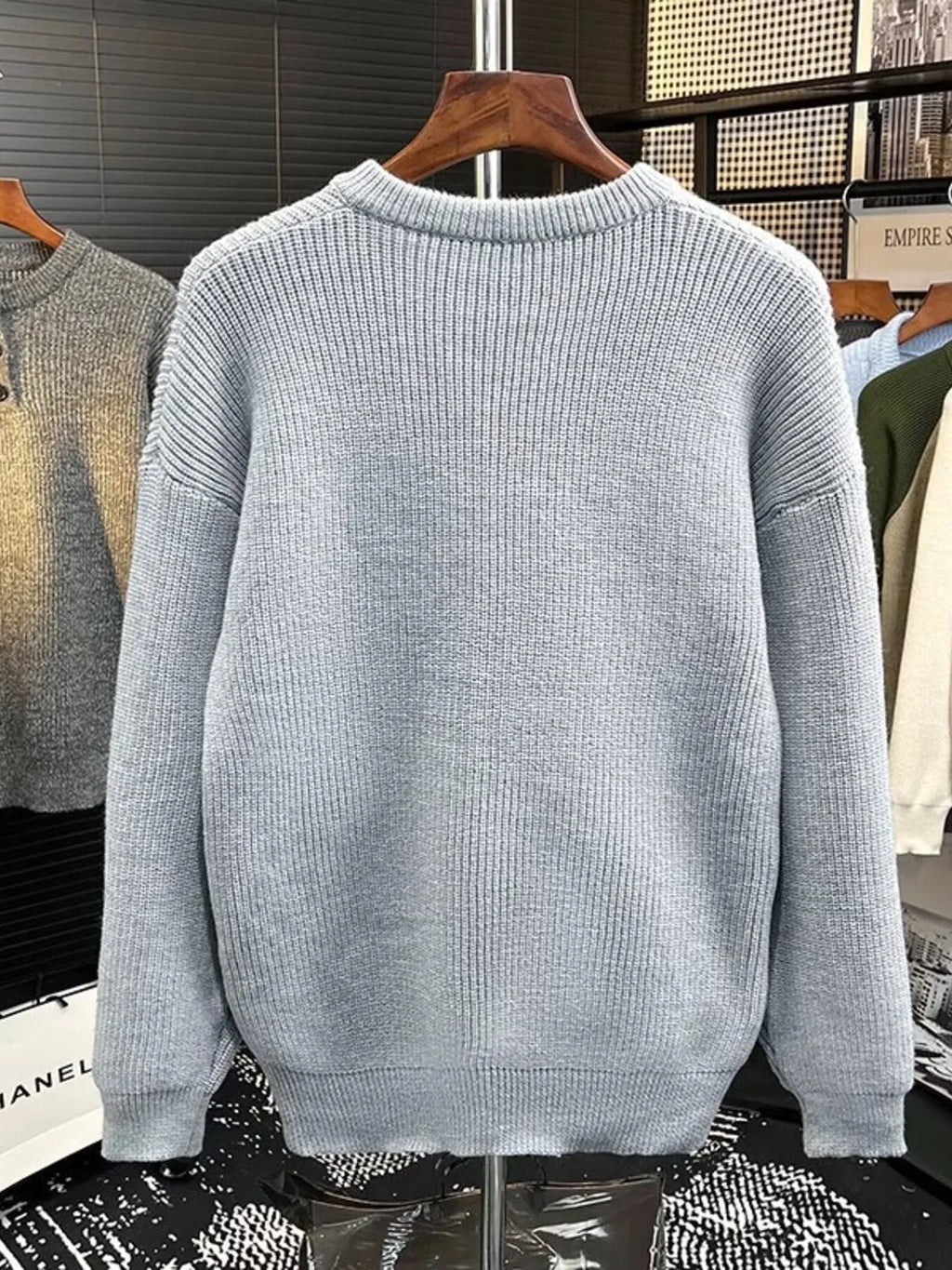 Men's Plus Size Button Detail Dropped Shoulder Sweater