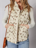 Floral Print Zip Up Quilted Vest