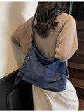 Casual Denim Crossbody Bag with Button Detail