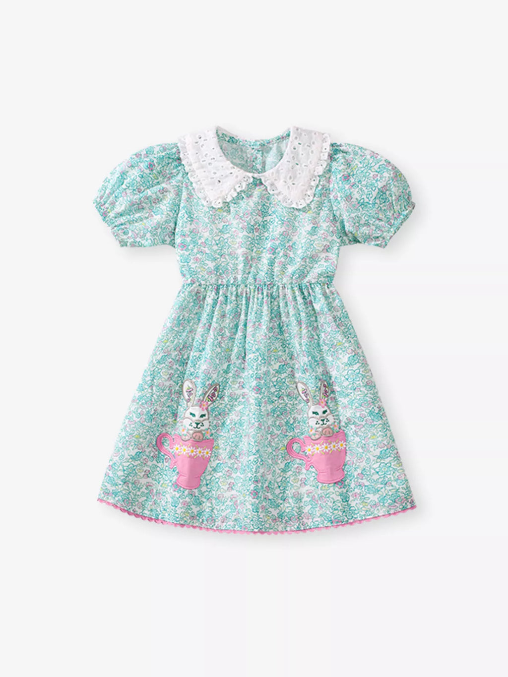 Children's Floral Print Bunny Peter Pan Collar Dress