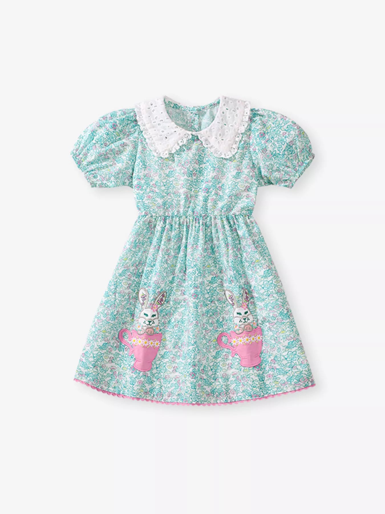 Children's Floral Print Bunny Peter Pan Collar Dress