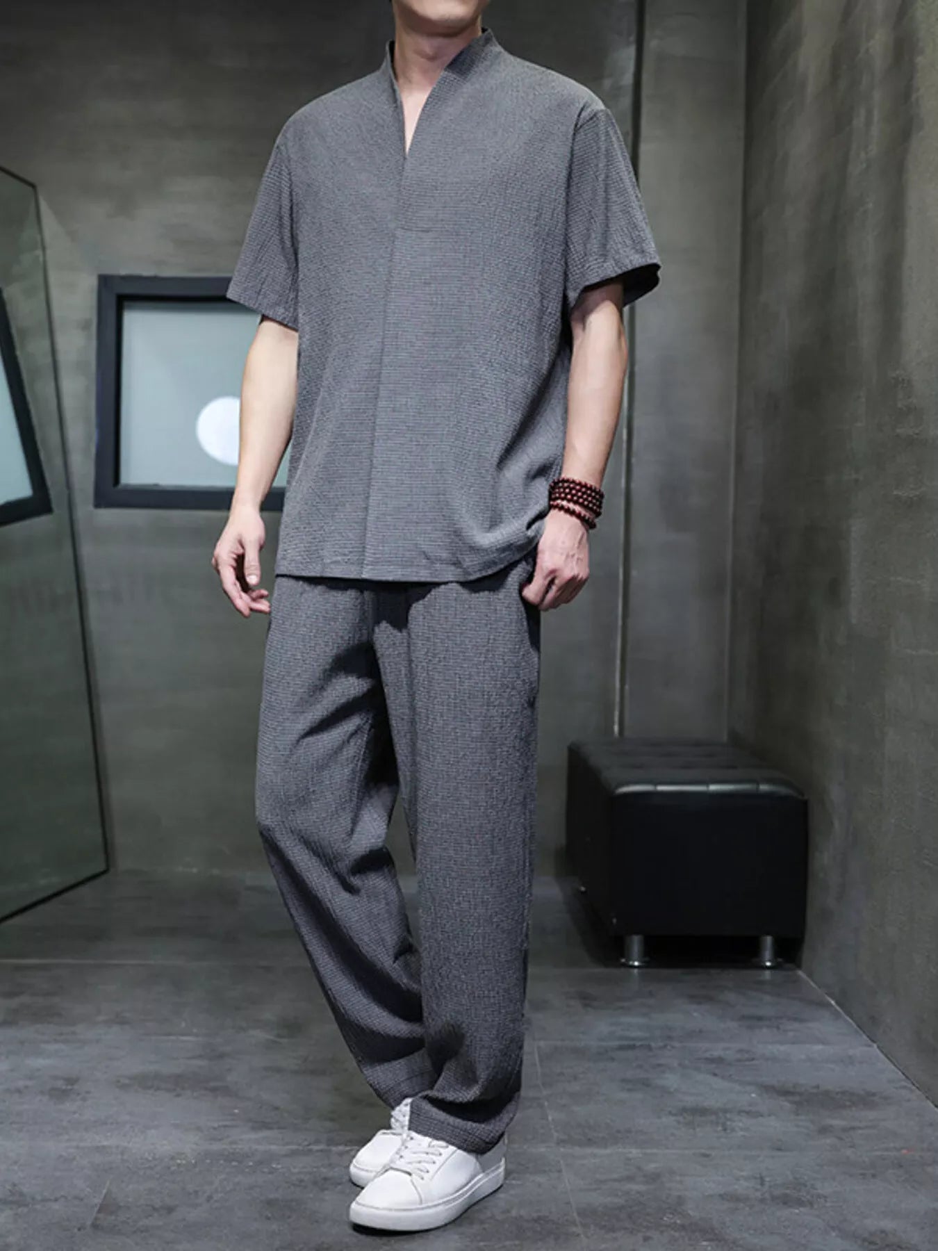 Men's Plus Size Casual Short Sleeve Top and Pants Set