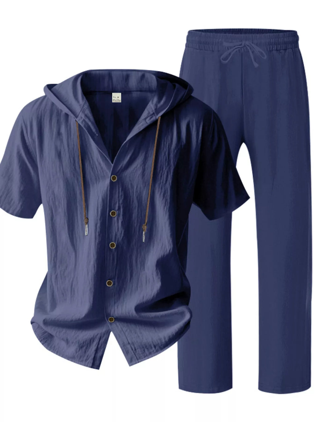 Men's Full Size Button Up Hooded Top and Pants Set Plus Size