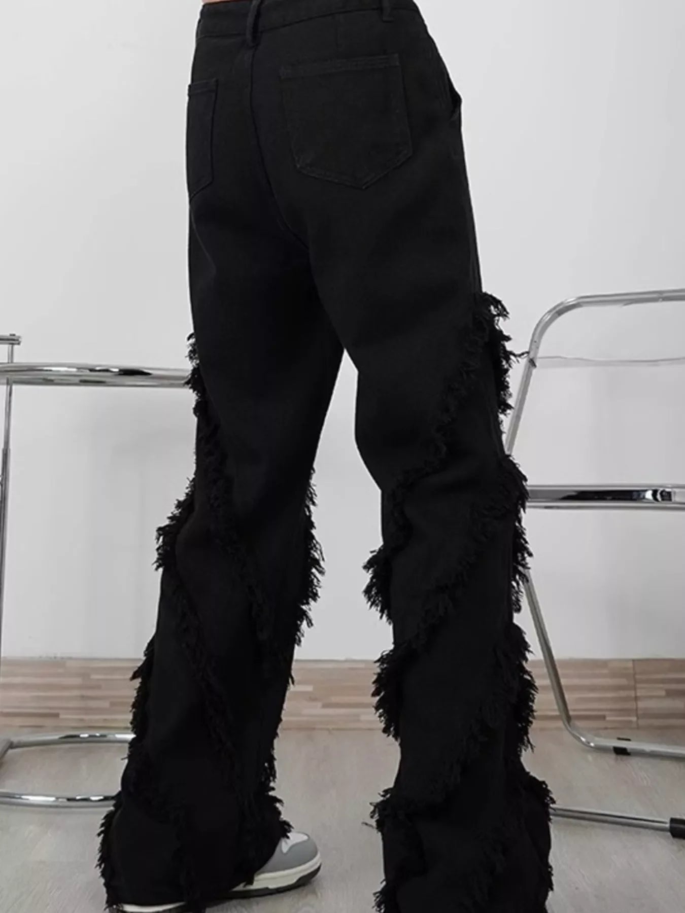 Men's Full Size Fringe Trim Wide Leg Jeans Plus Size