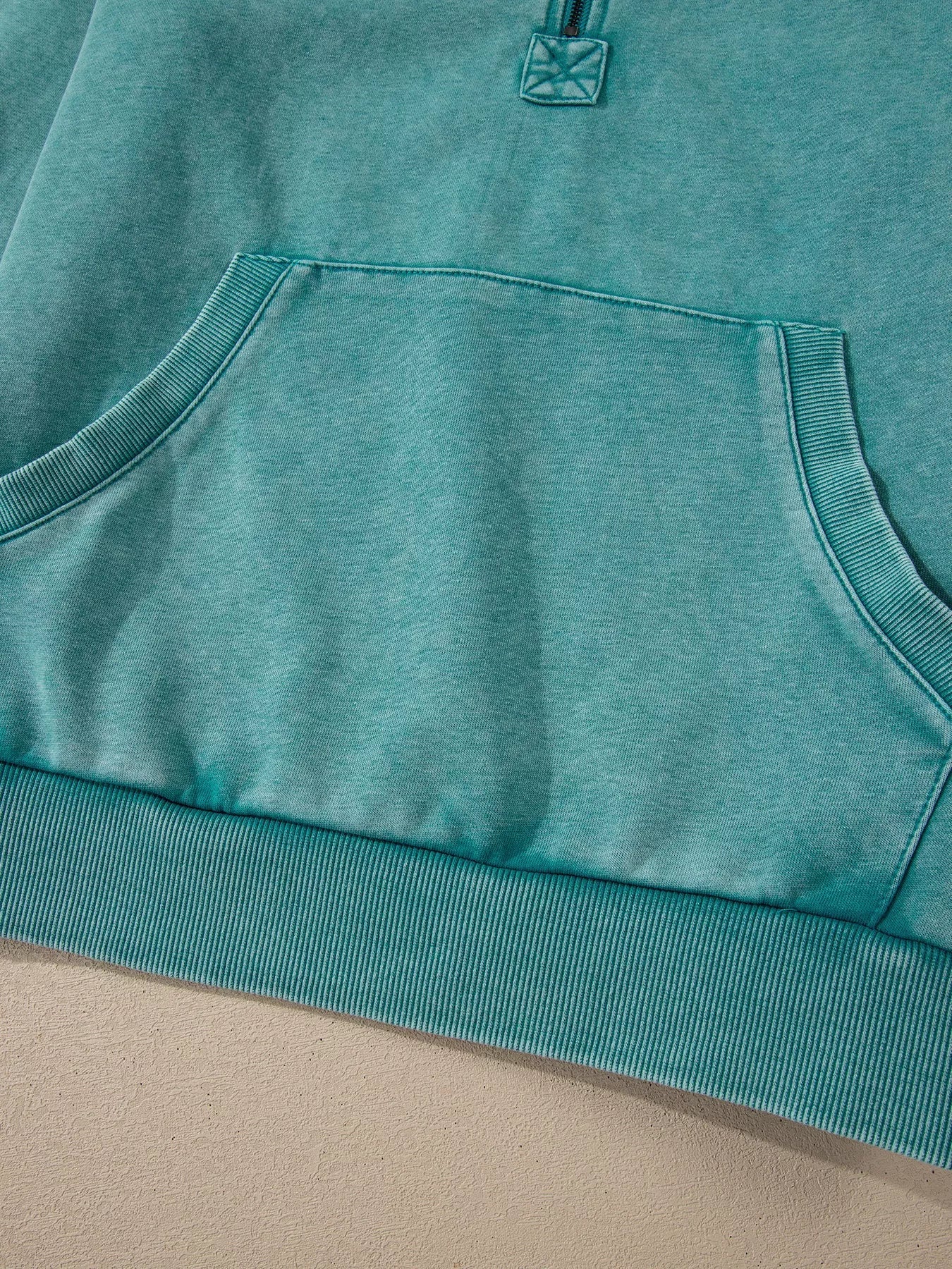 Half Zip Kangaroo Pocket Mineral Wash Baggy Hoodie
