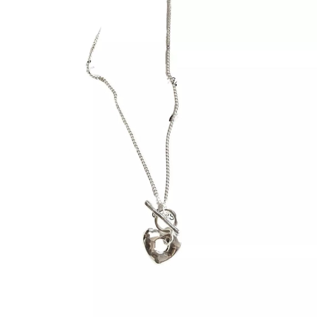 925 Sterling Silver Heart Toggle Clasp Necklace