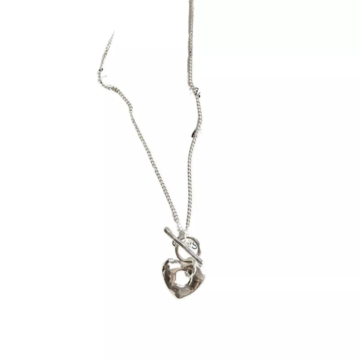 925 Sterling Silver Heart Toggle Clasp Necklace