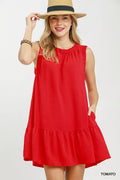 Umgee Sleeveless Ruffle Trim Drop Waist Mini Dress