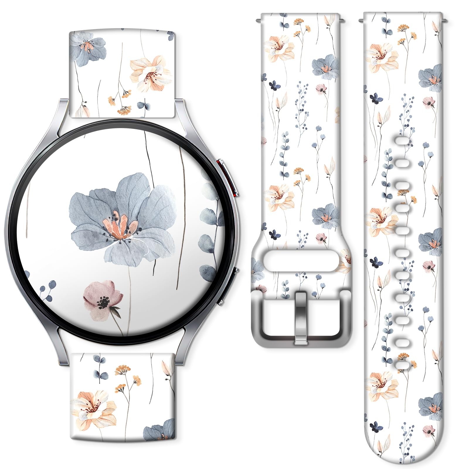 AURASWAY Sport Bands Compatible for Galaxy Watch 6 Band/Galaxy Watch 5/Galaxy Watch 4 Band Galaxy Watch 5 Pro/Galaxy Watch 3/Active 2 Watch 20mm Soft Silicone Sports Strap Women Men(Cute Flower)