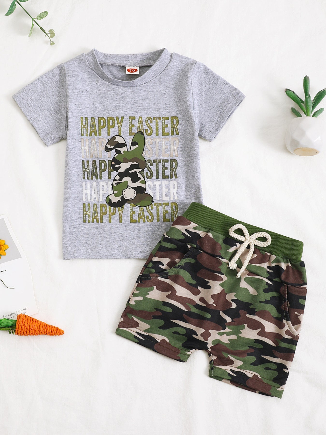 Children's Easter Bunny Camo Print T-Shirt & Shorts Set