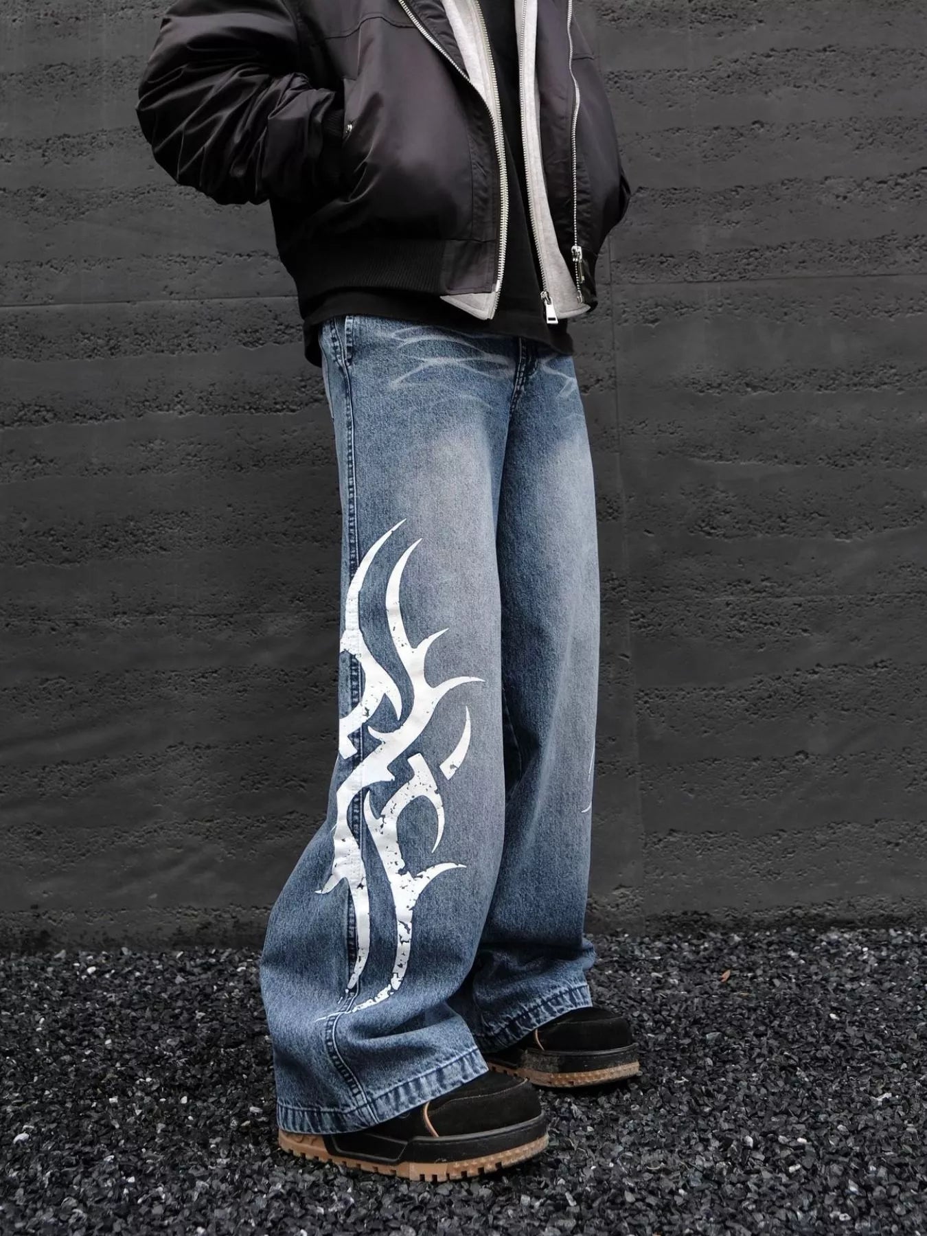 Men's Full Size Printed Wide Leg Jeans Plus Size