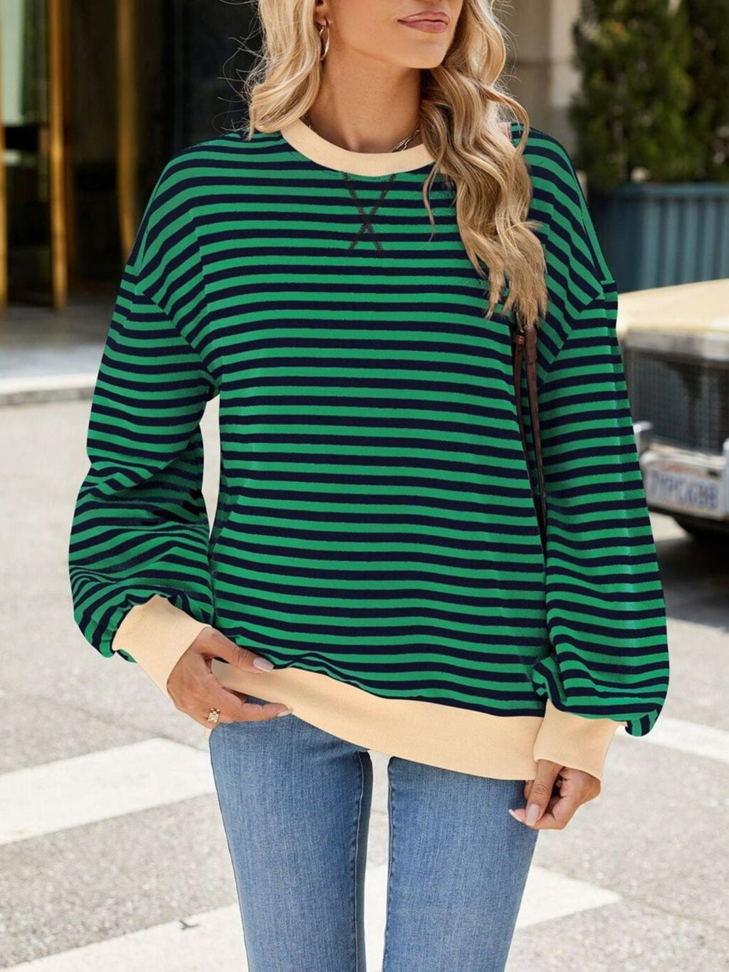 Striped Crew Neck Long Sleeve Sweatshirt
