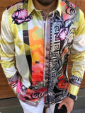 Men's Plus Size Printed Button Up Long Sleeve Shirt