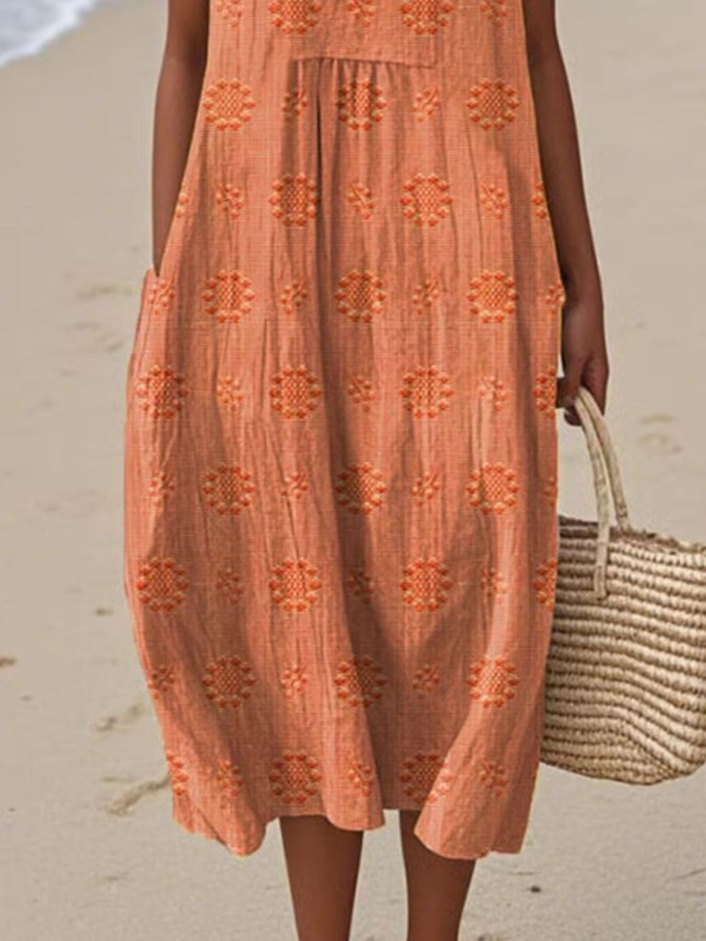 Full Size Round Neck Sleeveless Casual Midi Dress Plus Size