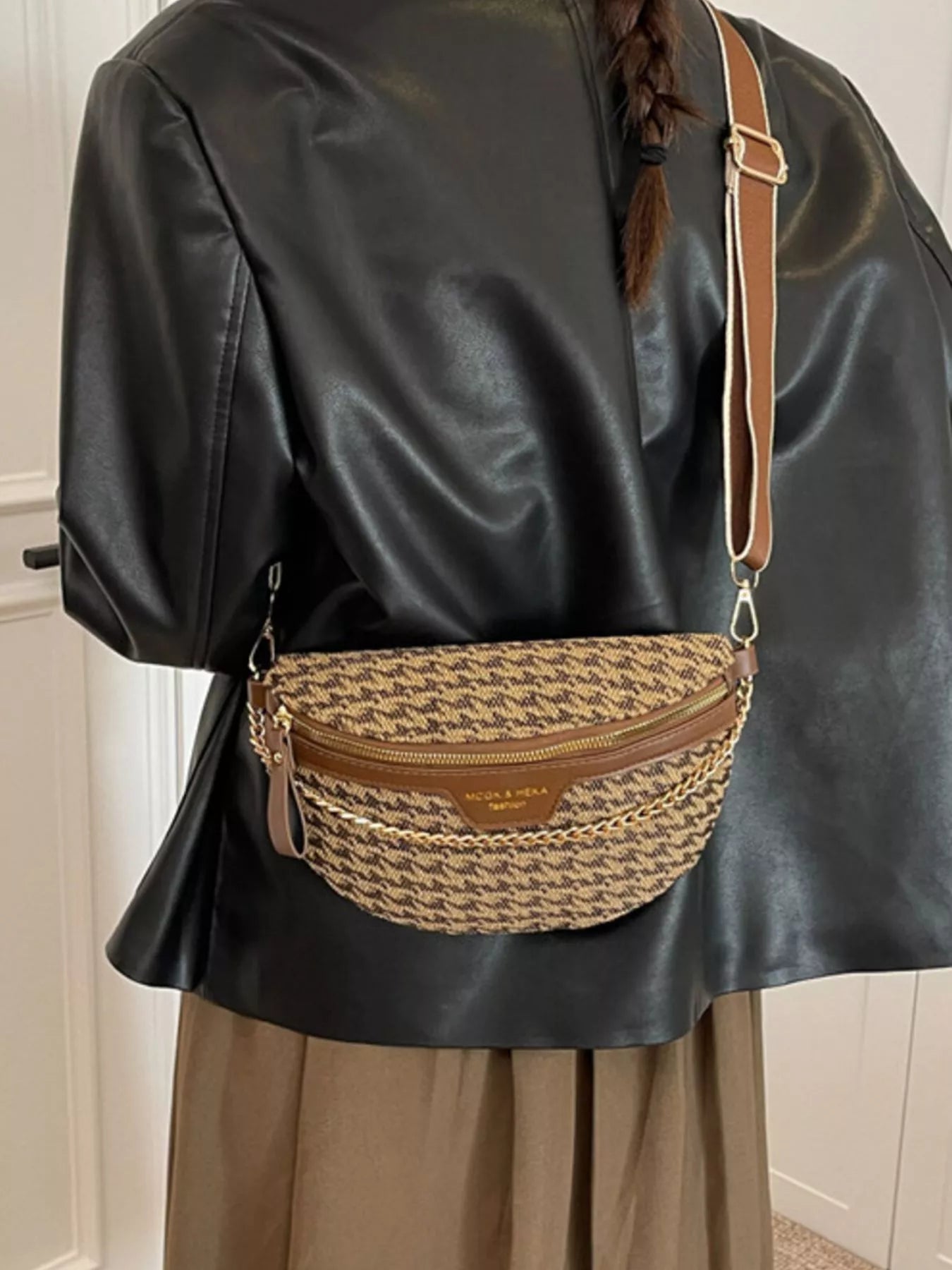 Adjustable Strap Chain Accent Crossbody Bag