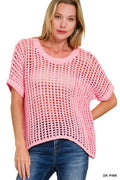 Zenana Fish Net Short Sleeve Crochet Knit Cover Up
