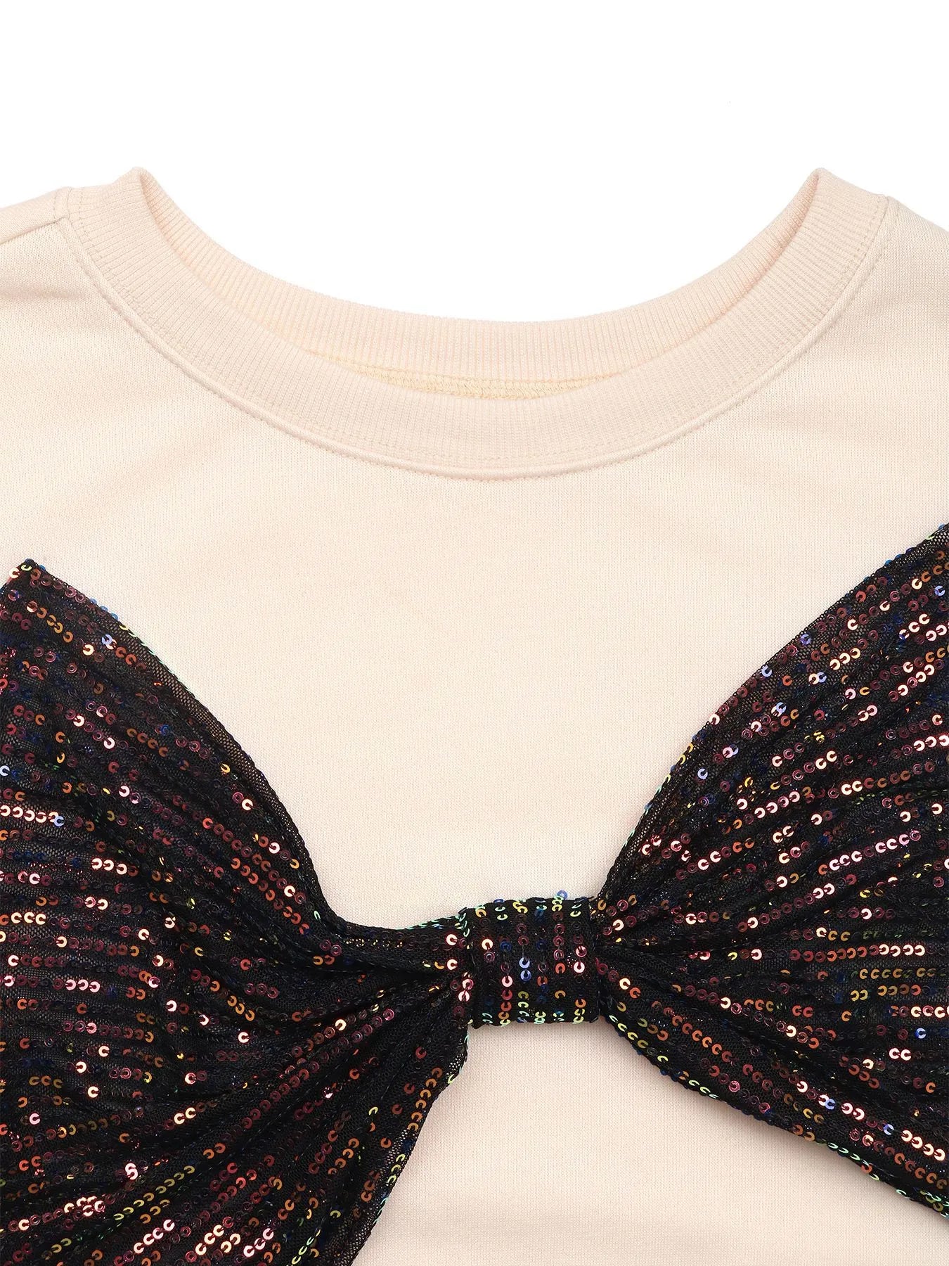 Sequined Bow Round Neck Sweatshirt