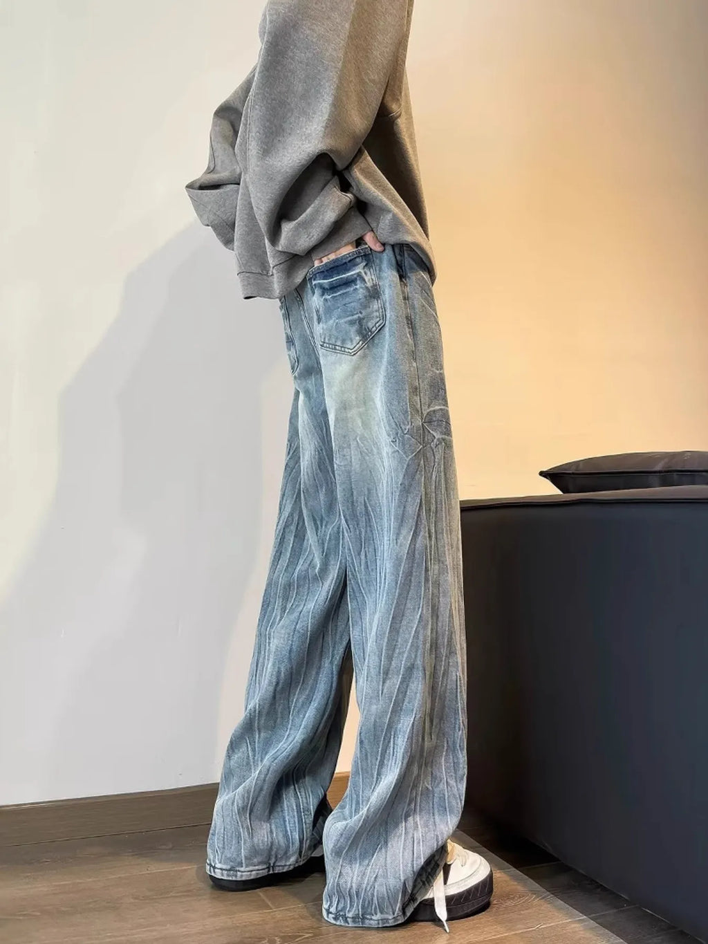 Men's Full Size Vintage Wash Wide Leg Jeans Plus Size