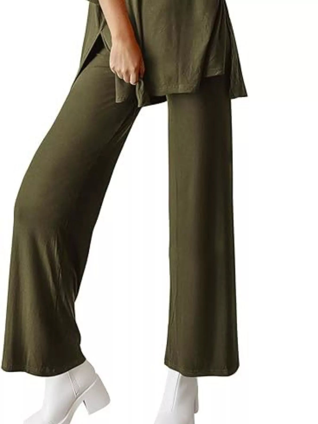 Relaxed Fit Round Neck Top and Pants Two-Piece Set