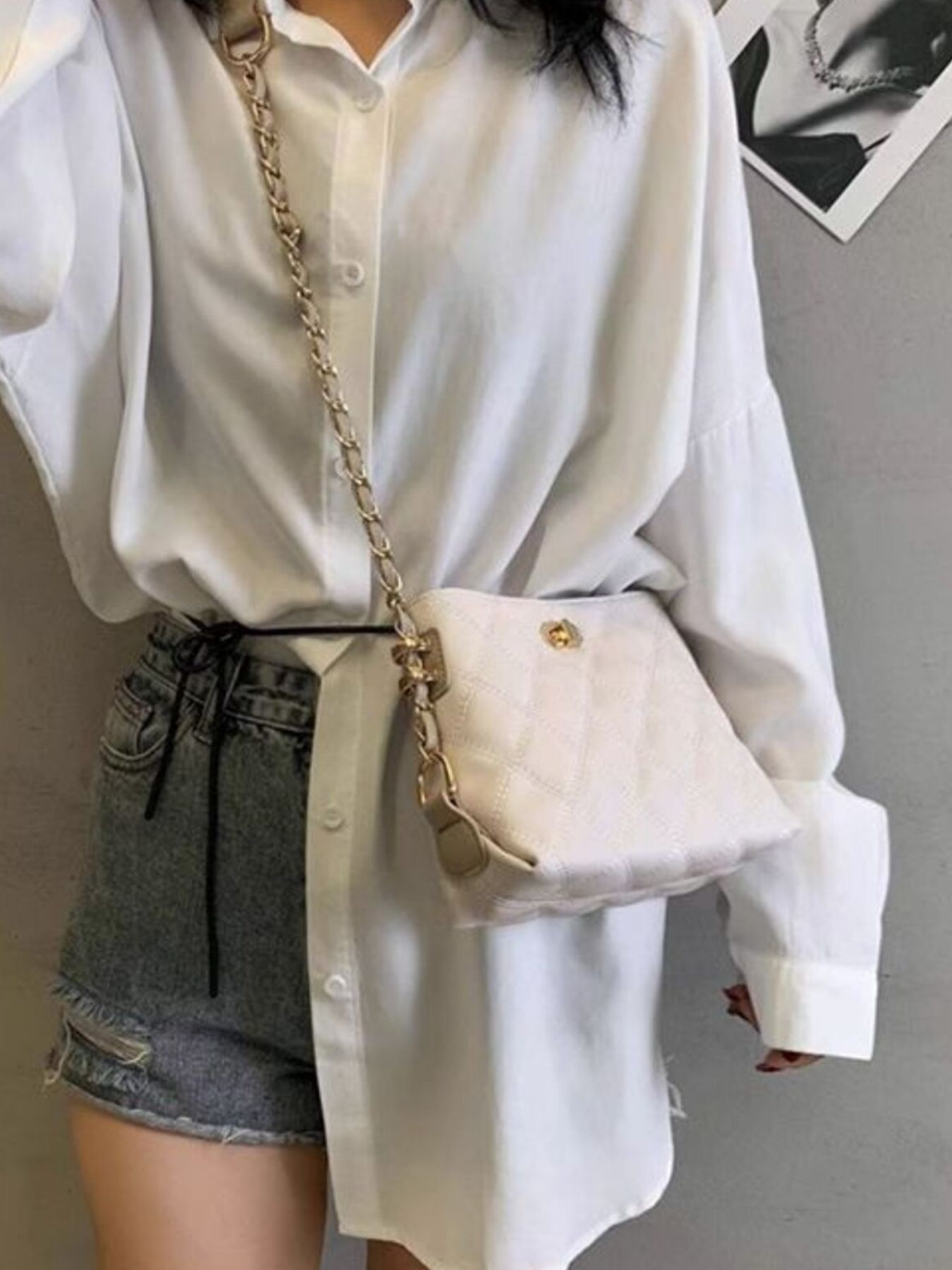 Quilted Bucket Crossbody Bag with Chain Strap