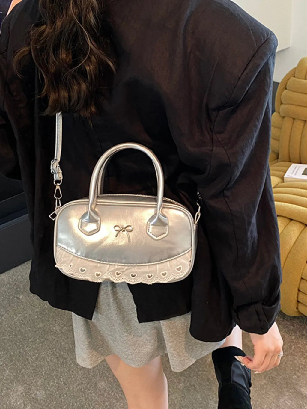 Lace Detail Bow Crossbody Bag