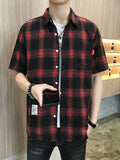 Men's Plus Size Plaid Button-Down Short Sleeve Shirt