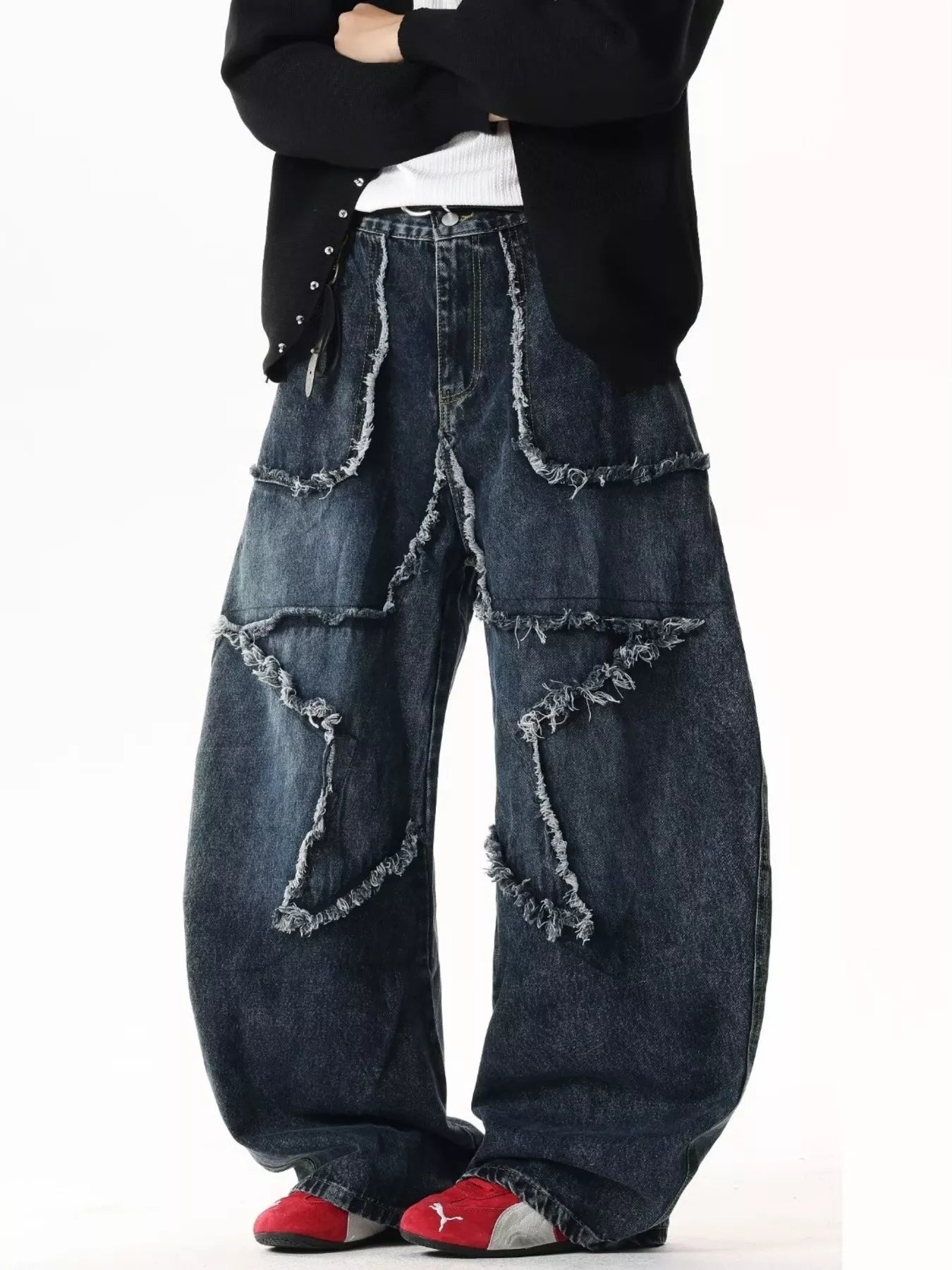 Men's Full Size Star Patchwork Wide Leg Jeans Plus Size