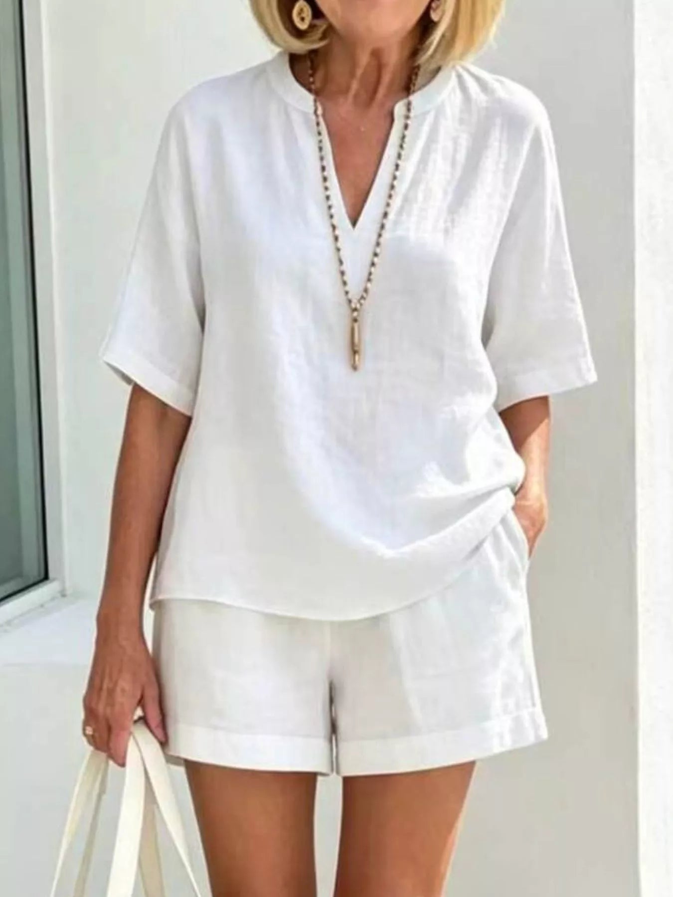 Full Size Half Sleeve Top and Shorts Set Plus Size