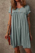 Frilled Gathered Seam Round Neck T Shirt Dress