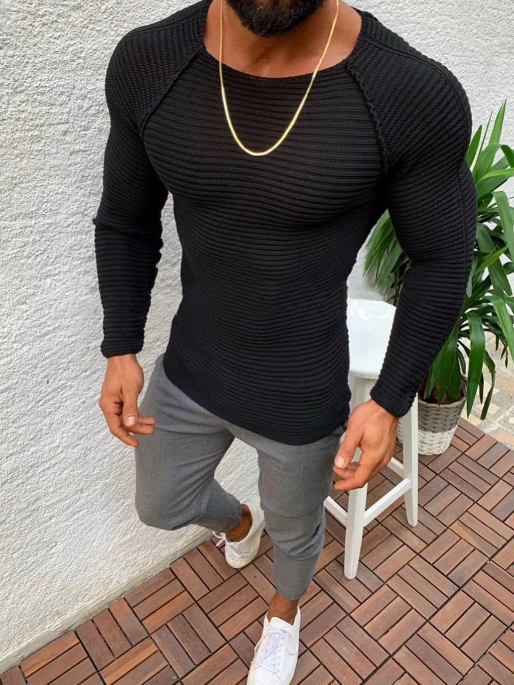 Men's Full Size Slim Fit Long Sleeve Sweater Plus Size