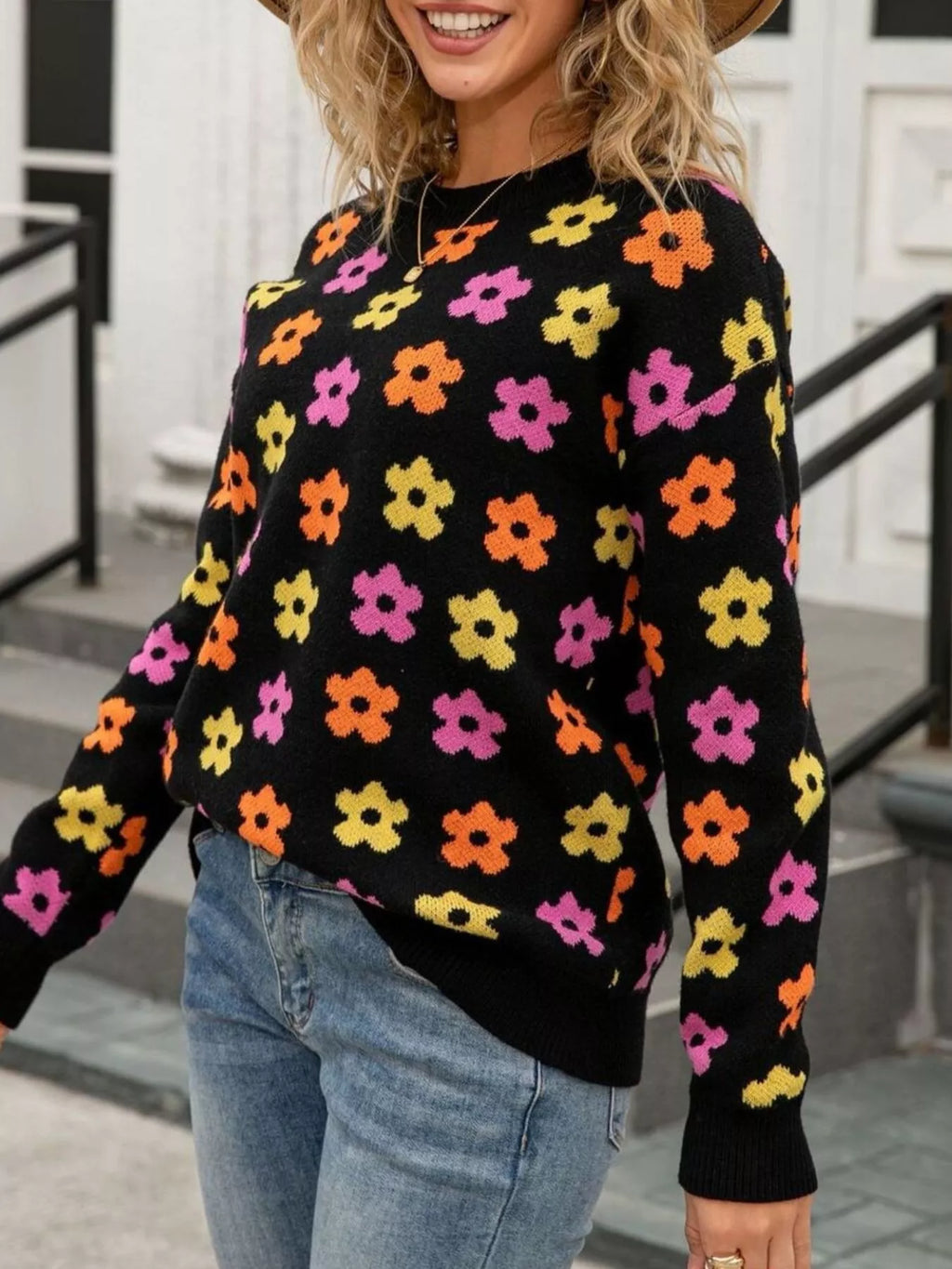 Floral Crew Neck Sweater