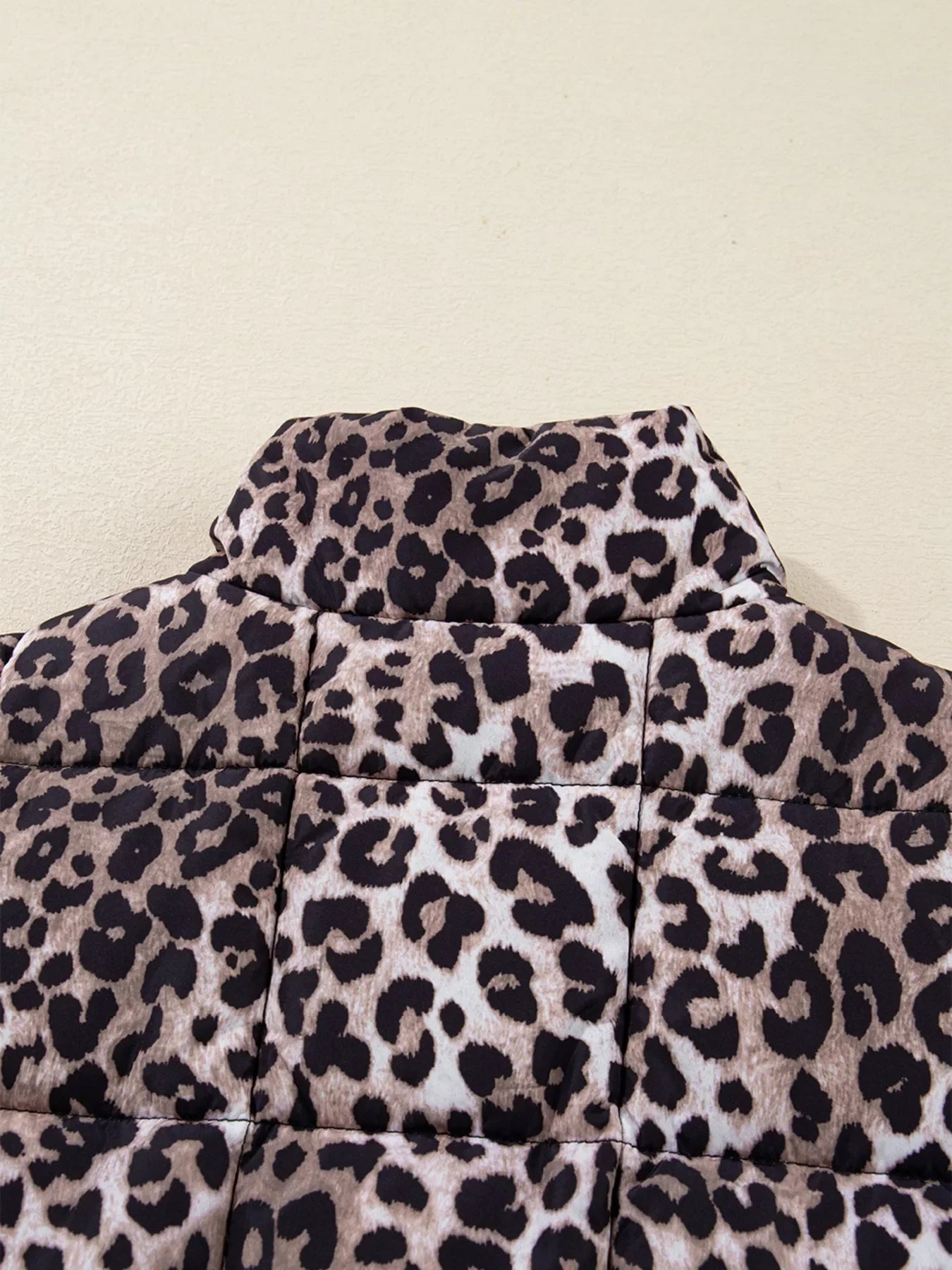 Leopard Quilted Full Zipper Casual Puff Vest