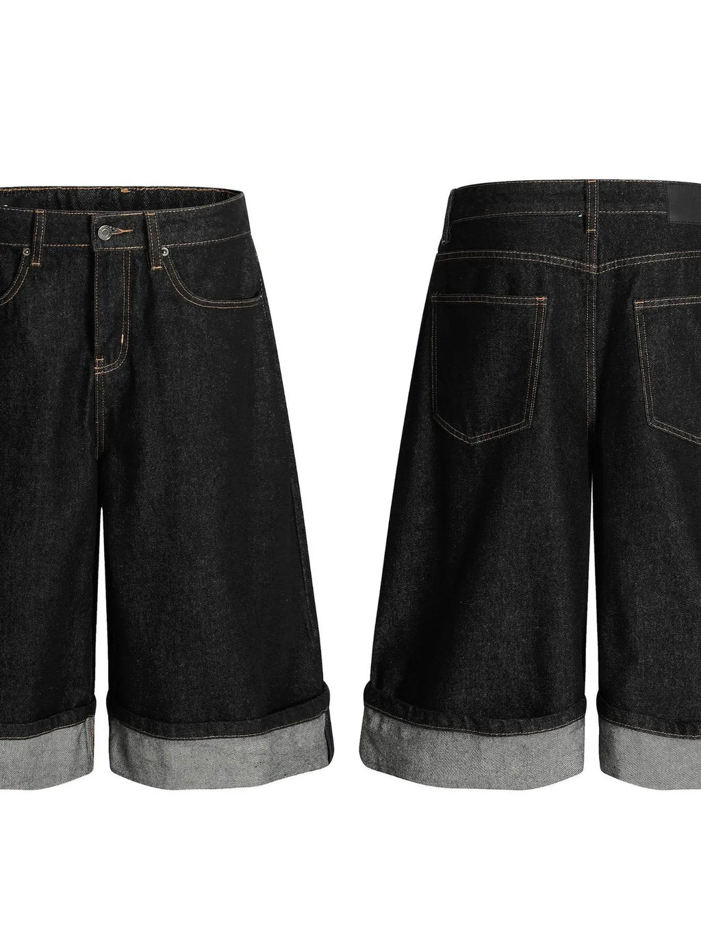 Men's Baggy Denim Shorts with Cuffed Hem