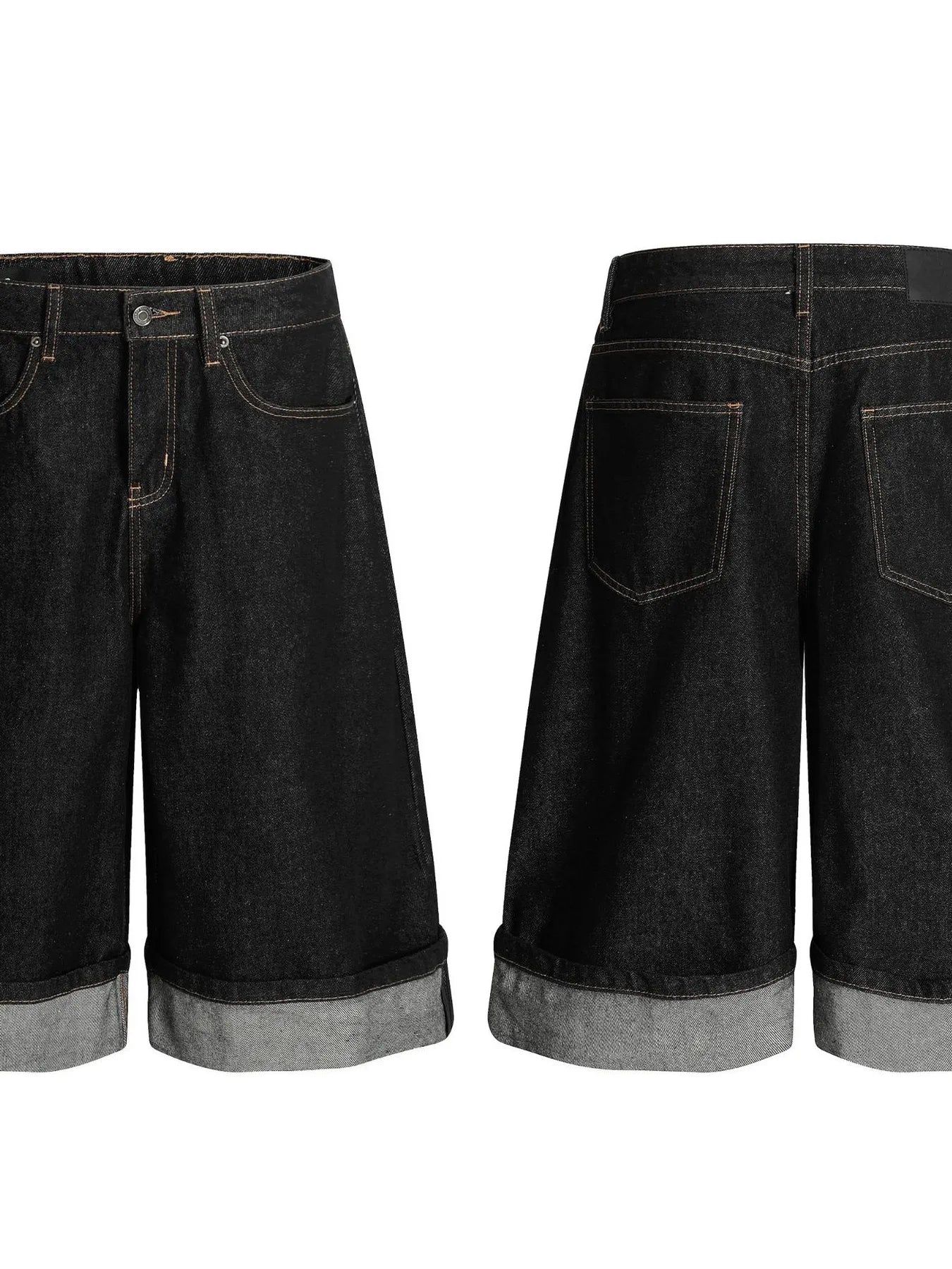 Men's Baggy Denim Shorts with Cuffed Hem