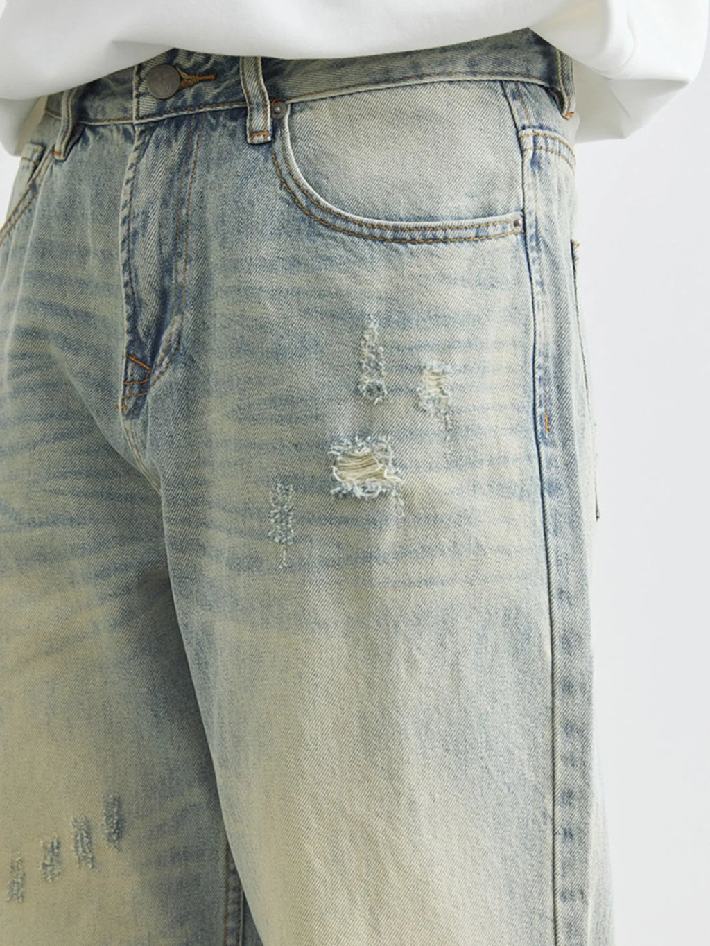 Men's Distressed Wash Wide Leg Jeans