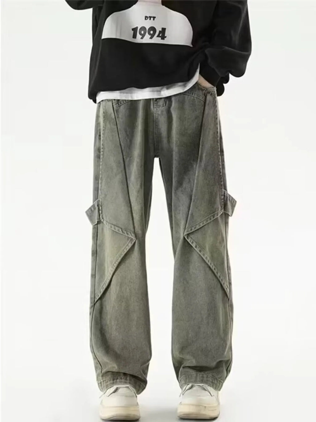 Men's Full Size Vintage Wash Wide Leg Cargo Jeans Plus Size
